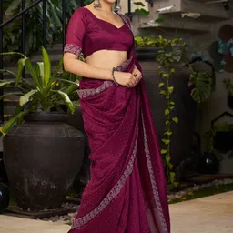 GHAN SALS Embellished Beads and Stones Baluchari Saree with Unstitched Blouse Piece image 4