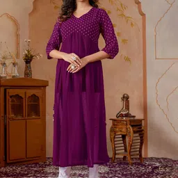 Glomee Women Ethnic Motifs Printed Foil Print Festive A-Line Kurta-picture-23