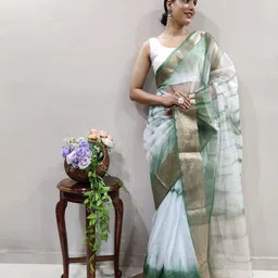 V3 FASHION STUDIO Tie and Dye Woven Design Zari Organza Handloom Leheriya Saree image 4