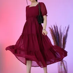 Raiyani Enterprise Solid Fit & Flare Midi Tiered Dress-picture-13