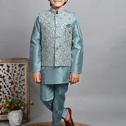 BT DEZINES Boys Regular Kurta & Trousers With Embroidered Waistcoat Set-picture-2