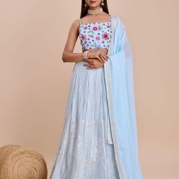 ODETTE Floral Embroidered Semi-Stitched Lehenga & Unstitched Blouse With Dupatta-picture-8