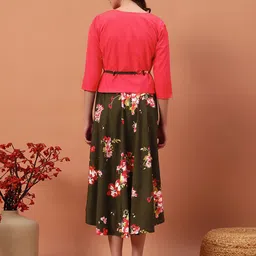 Rudraaksha Creations Floral Print Crepe A-Line Dress image 3