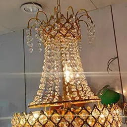 orab Crystal Gold polish metal 300mm chandelier hanging ceiling pendant jhoomer Chandelier Ceiling Lamp image 2