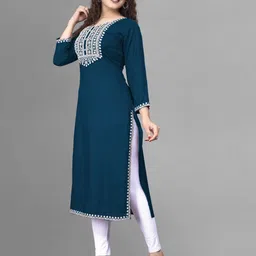 patdom Women Embroidered Viscose Rayon A-line Kurta image 3