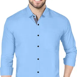 p & v creations Men Regular Fit Solid Spread Collar Casual Shirt image 5