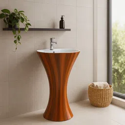 premium-grade ceramic-scratch-resistant- Wooden Finish Pedestal Wash Basin- Pedestal Basin-image-6