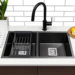 evanex Handmade Kitchen Sink | Matt Finish Double Bowl Sink for Kitchen (45"x20"x10") Vessel Sink image 1