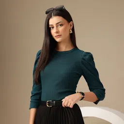 Chemistry Ribbed Round Neck Puff Sleeve Regular Top-picture-32