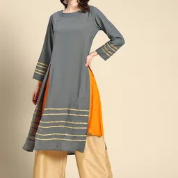 Sangria Women Grey & Orange Kurta with Slip-picture-32