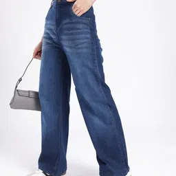 glitchez Women Timeless Style Wide Leg High-Rise Light Faded Stretchable Jeans-picture-37