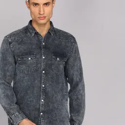 Kuons Avenue Dark Grey Slim Fit Denim Shirt-image-19