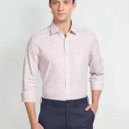 Arrow Beige Cotton Slim Fit Checks Shirt-picture-35