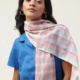 Fabindia Pink Cotton Check Stole image 4