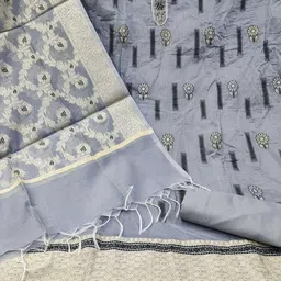 SHADOW & SAINING Floral Woven Design Beads And Stones Unstitched Dress Material image 3