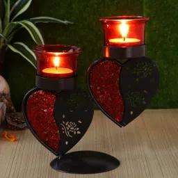 Tayhaa Red Metal Abstract Candle Holder image 4