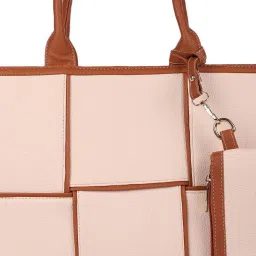 MINI WESST Beige Checked Handbag With Pouch image 4