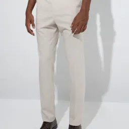 WES Formals by Westside Beige Checkered Slim-Fit Mid-Rise Trousers-picture-11