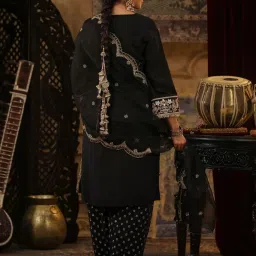 Scakhi Black Chanderi Silk Dori Gota Embroidered Kurta with Salwar and Dupatta image 4