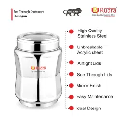 Rudra Silver Stainless Steel Hexagon Container with See Through Lid (Size 1) image 4