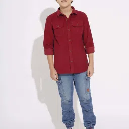 Jack & Jones Junior Boys Tibetan Red Cotton Solid Shirt image 4