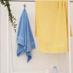 Ariana Blue & Mustard Yellow Cotton 400 GSM Etereo Large Couple Bath Towel - Set of 2-image-16