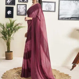 Satrani Maroon & Rose Pink Ombre Saree With Unstitched Blouse image 4