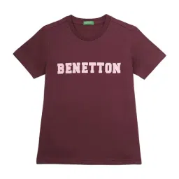 United Colors of Benetton Kids Maroon Logo Print T-Shirt-image-41