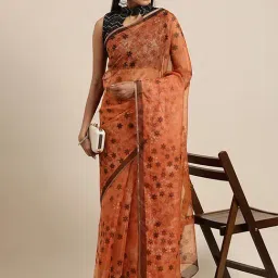 Saree Mall Orange Printed Saree With Unstitched Blouse-picture-20