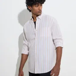 WES Casuals by Westside Beige Striped Relaxed-Fit Cotton-Blend Shirt-picture-11
