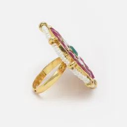 Panash Gold Plated Kundan Studded & Pearl Beaded Finger Ring image 4