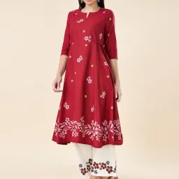 Rangmanch by Pantaloons Red Cotton Printed 3/4th sleeve Kurti image 4
