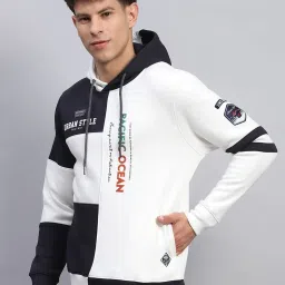 Monte Carlo White Regular Fit Colour Block Hooded Sweatshirt image 4