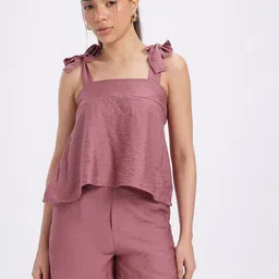 glitchez Vintage Ties Smocked Effect Shoulder Straps A-Line Top with Shorts image 5