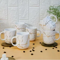 Femora Gold & White Ceramic Marble Design Tea Cups (0.18 L) - Set of 6 image 4