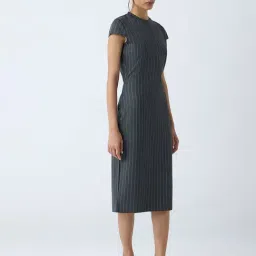 Wardrobe by Westside Dark Grey Pinstriped Straight Dress image 3