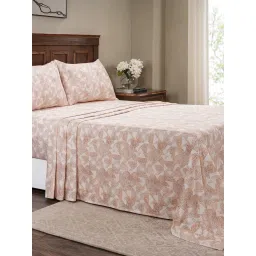 Maspar Queen Size Orange Geometric Bedsheet and Pillow Case image 1