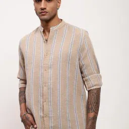 showoffff Showoff Beige Cotton Slim Fit Striped Shirt-picture-20