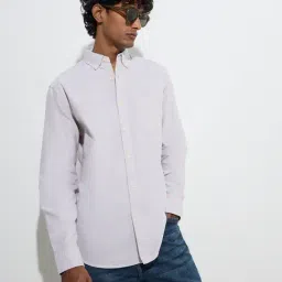 WES Casuals by Westside Off-White Solid Relaxed-Fit Cotton Shirt-picture-32