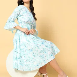showoffff SHOWOFF Blue Floral Print Fit & Flare Dress image 4