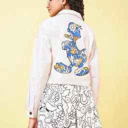 Honey by Pantaloons White Graphic Denim Jacket image 4