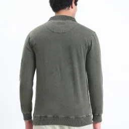 SHOWOFFFF Olive Green Cotton Slim Fit Sweatshirt image 4