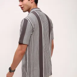 showoffff Showoff Grey Cotton Relaxed Fit Striped Shirt image 4