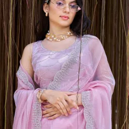 Saree Mall Pink Embellished Sarees With Unstitched Blouse image 4