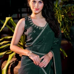 Saree Mall Blue Embellished Sarees With Unstitched Blouse image 4