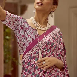 Saree Mall Purple Printed Sarees With Unstitched Blouse image 4