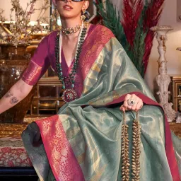 Saree Mall Blue Woven Sarees With Unstitched Blouse image 4