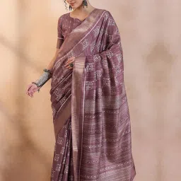 Saree Mall Purple Printed Sarees With Unstitched Blouse image 4