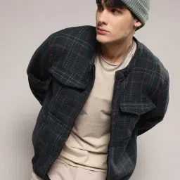 Campus Sutra Forest Green Regular Fit Check Jacket-image-3