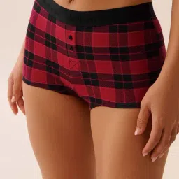 La Vie En Rose Red Cotton and Logo Elastic Band High Waist Boyleg Panties-picture-30